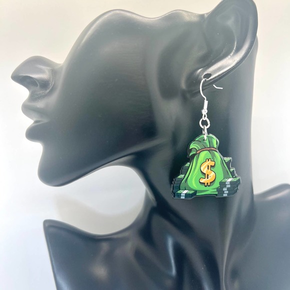 Money Bags Earrings - Cash Earrings - Dollar Earrings - Boss Babe Accessories - Picture 9 of 10